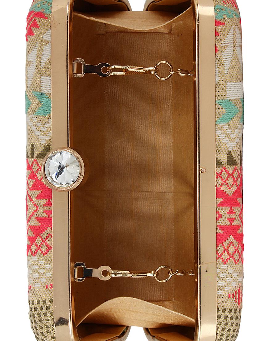 beige cotton polyester blend box clutch - 16357190 - Zoom Image - 3