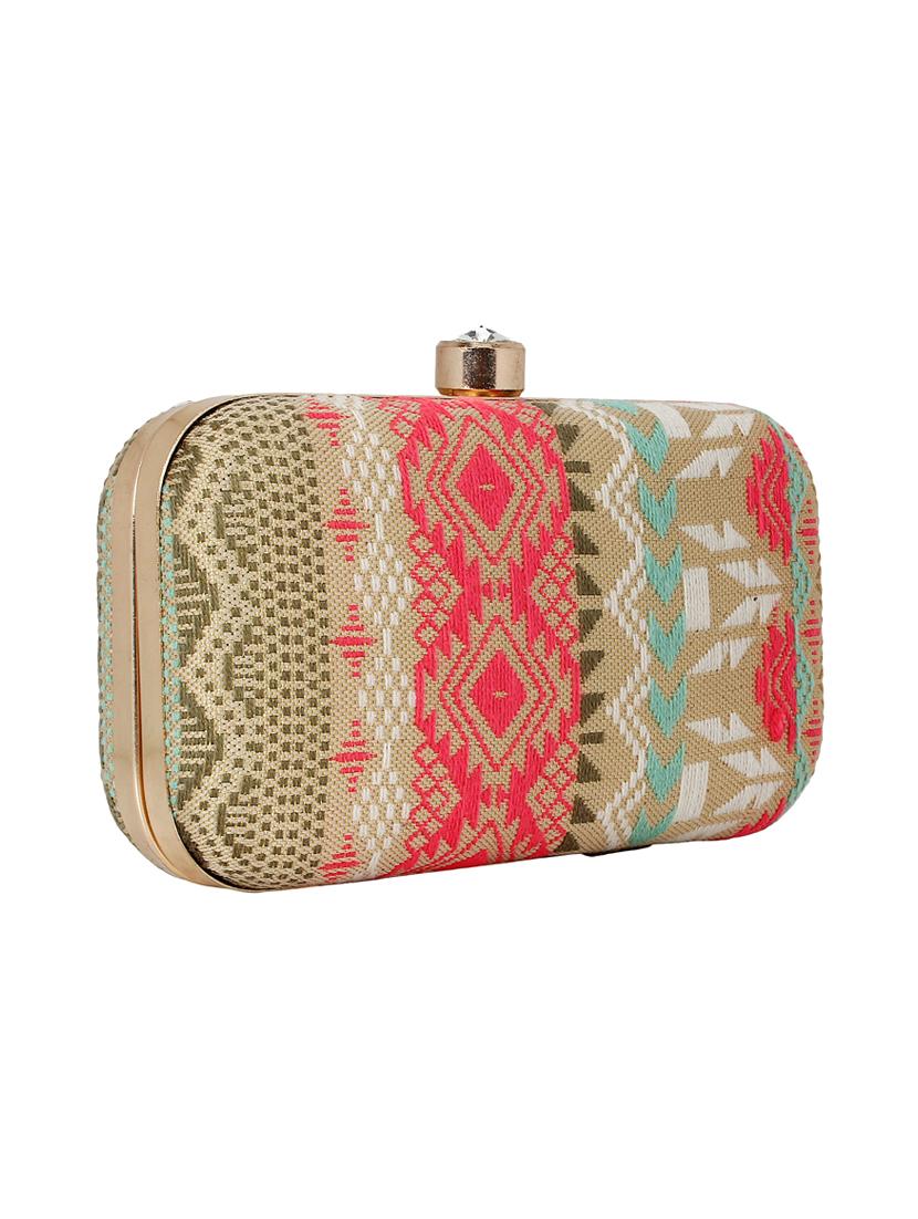 beige cotton polyester blend box clutch - 16357190 - Zoom Image - 4