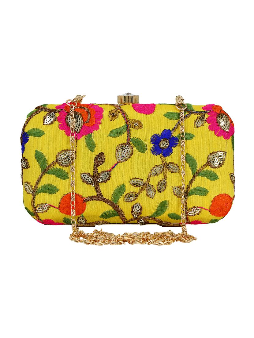 yellow cotton polyester blend box clutch - 16357191 - Zoom Image - 1
