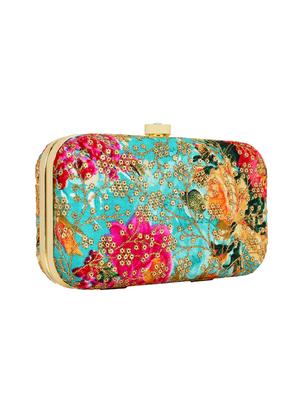 blue cotton polyester blend box clutch - 16357198 - Standard Image - 4