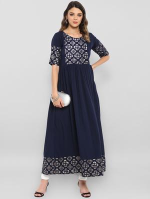 foil printed flared kurta - 16357239 - Standard Image - 4