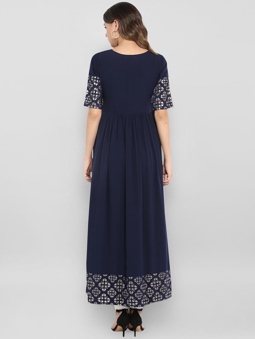 foil printed flared kurta - 16357239 - Zoom Image - 3