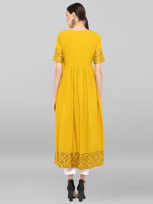 foil print flared kurta - 16357241 - Standard Image - 3