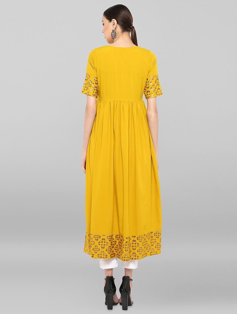 foil print flared kurta - 16357241 - Zoom Image - 3