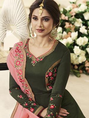 embroidered semi-stitched anarkali suit - 16357337 - Standard Image - 2