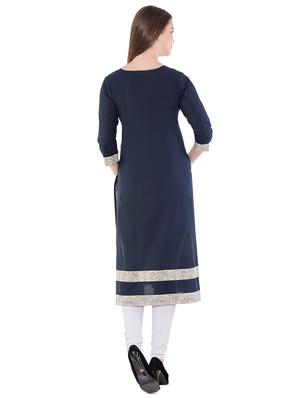 printed yoke navy blue straight kurta - 16357502 - Standard Image - 3