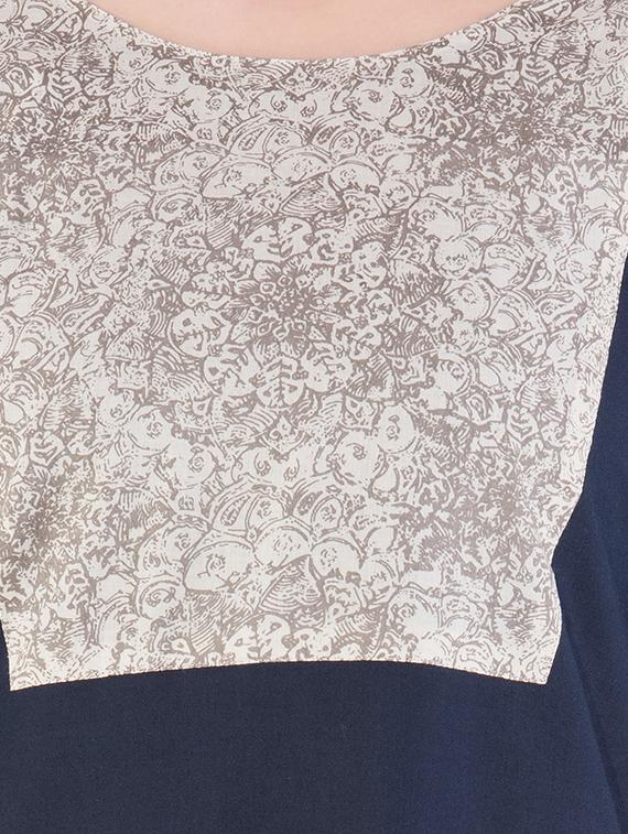 printed yoke navy blue straight kurta - 16357502 - Zoom Image - 4