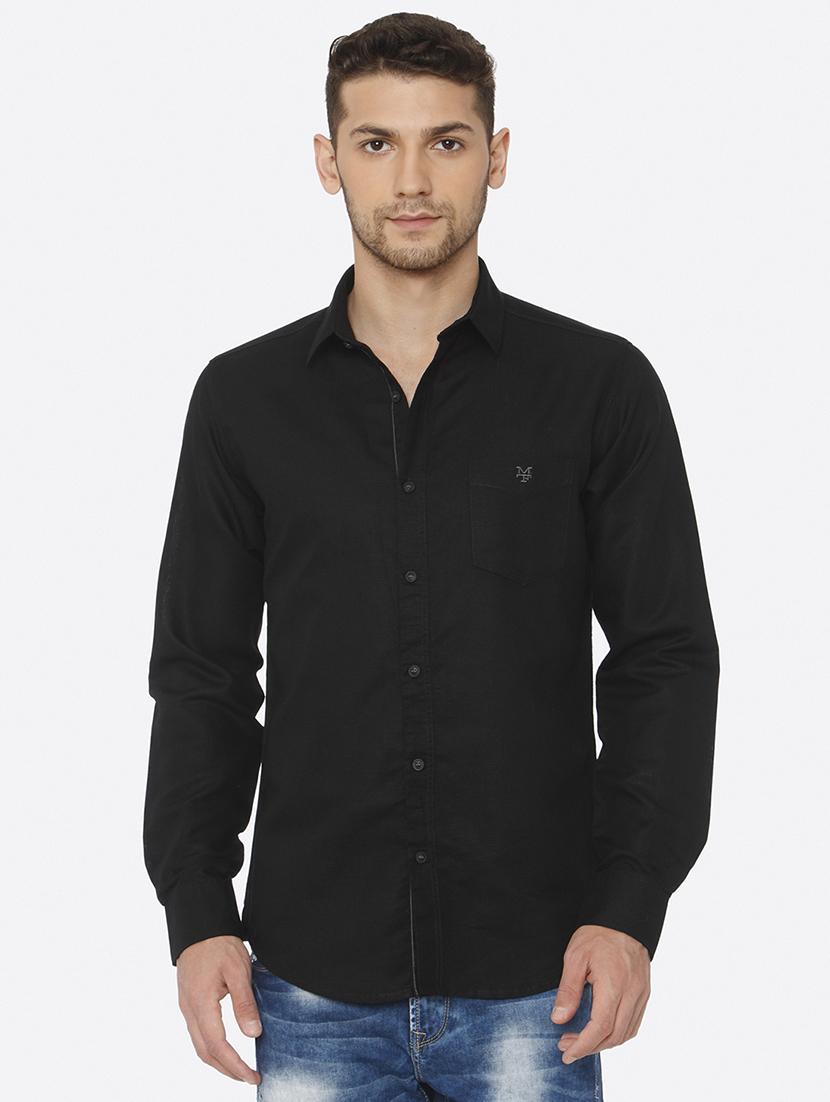black solid linen casual shirt - 16358176 - Zoom Image - 1