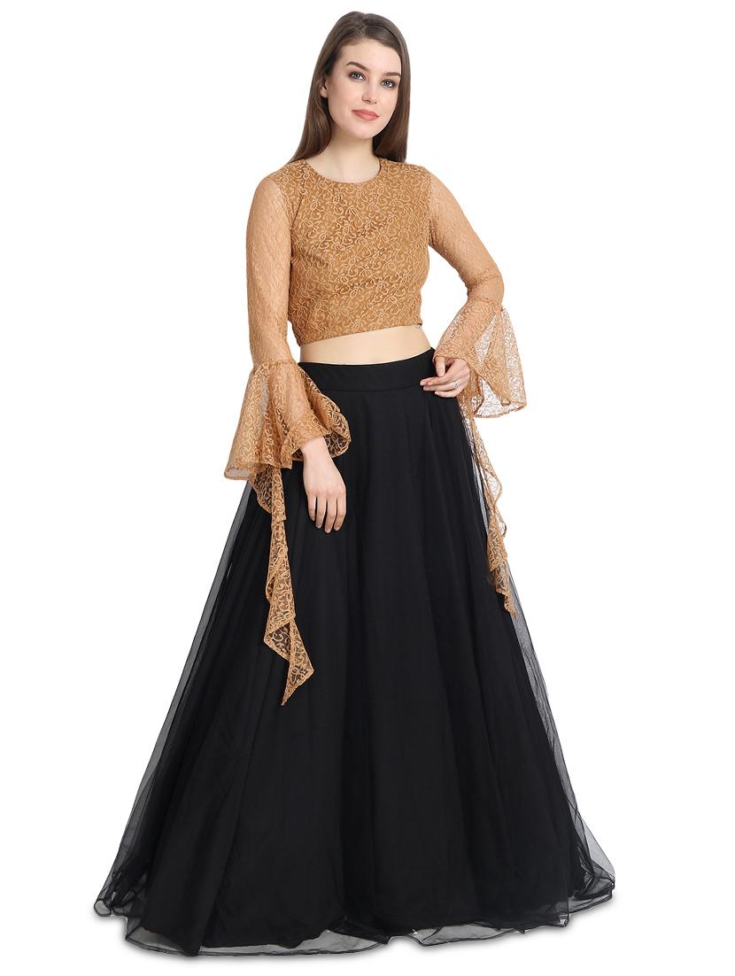bell sleeves solid lehenga - 16358786 - Zoom Image - 1