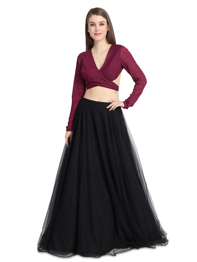wine criss cross lehenga - 16358789 - Zoom Image - 1