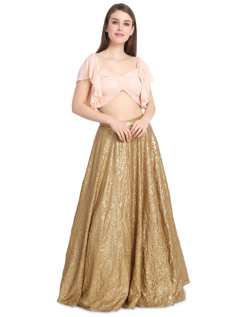 gold ruffle lehenga - 16358796 - Zoom Image - 1