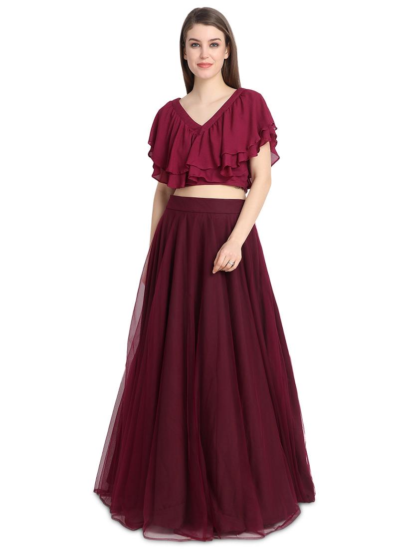 ruffle solid a-line lehenga - 16358806 - Zoom Image - 1