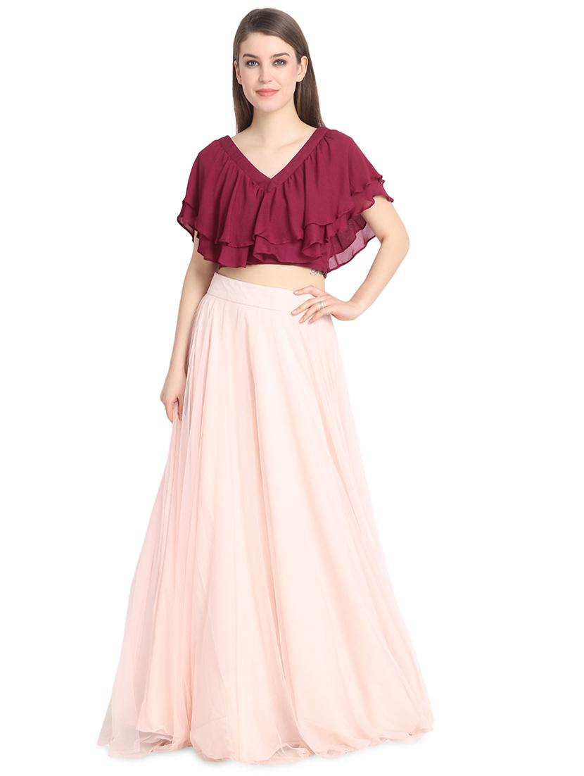 wine a-line lehenga - 16358818 - Zoom Image - 1