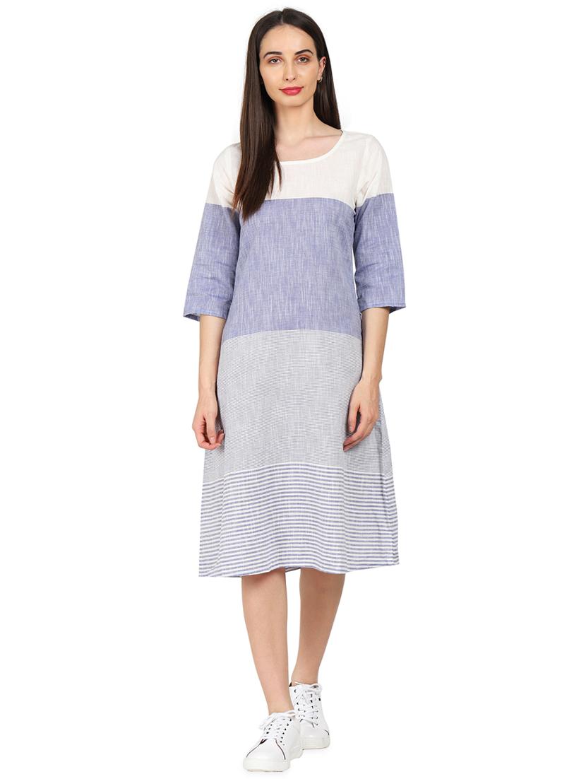 color block striped a-line dress - 16359068 - Zoom Image - 1