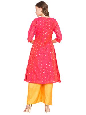 embroidered a-line kurta with palazzo set - 16359069 - Standard Image - 3