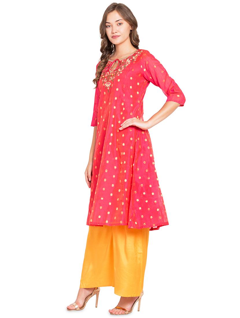 embroidered a-line kurta with palazzo set - 16359069 - Zoom Image - 2