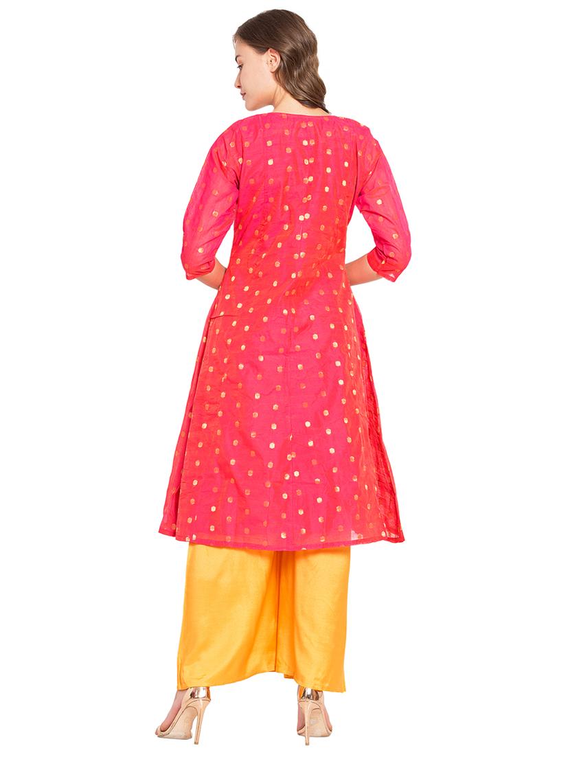 embroidered a-line kurta with palazzo set - 16359069 - Zoom Image - 3