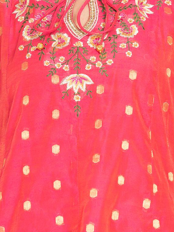 embroidered a-line kurta with palazzo set - 16359069 - Zoom Image - 4