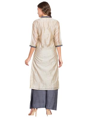 zari motifs straight kurta palazzo set - 16359071 - Standard Image - 3