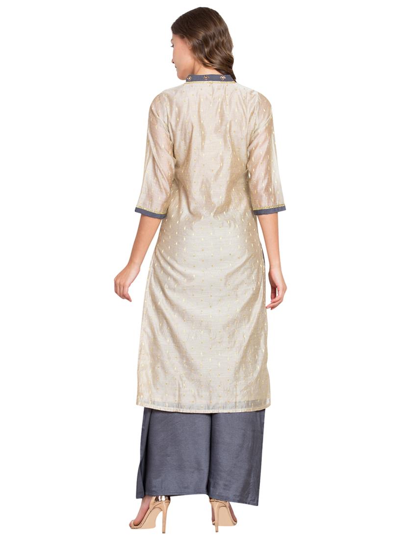 zari motifs straight kurta palazzo set - 16359071 - Zoom Image - 3