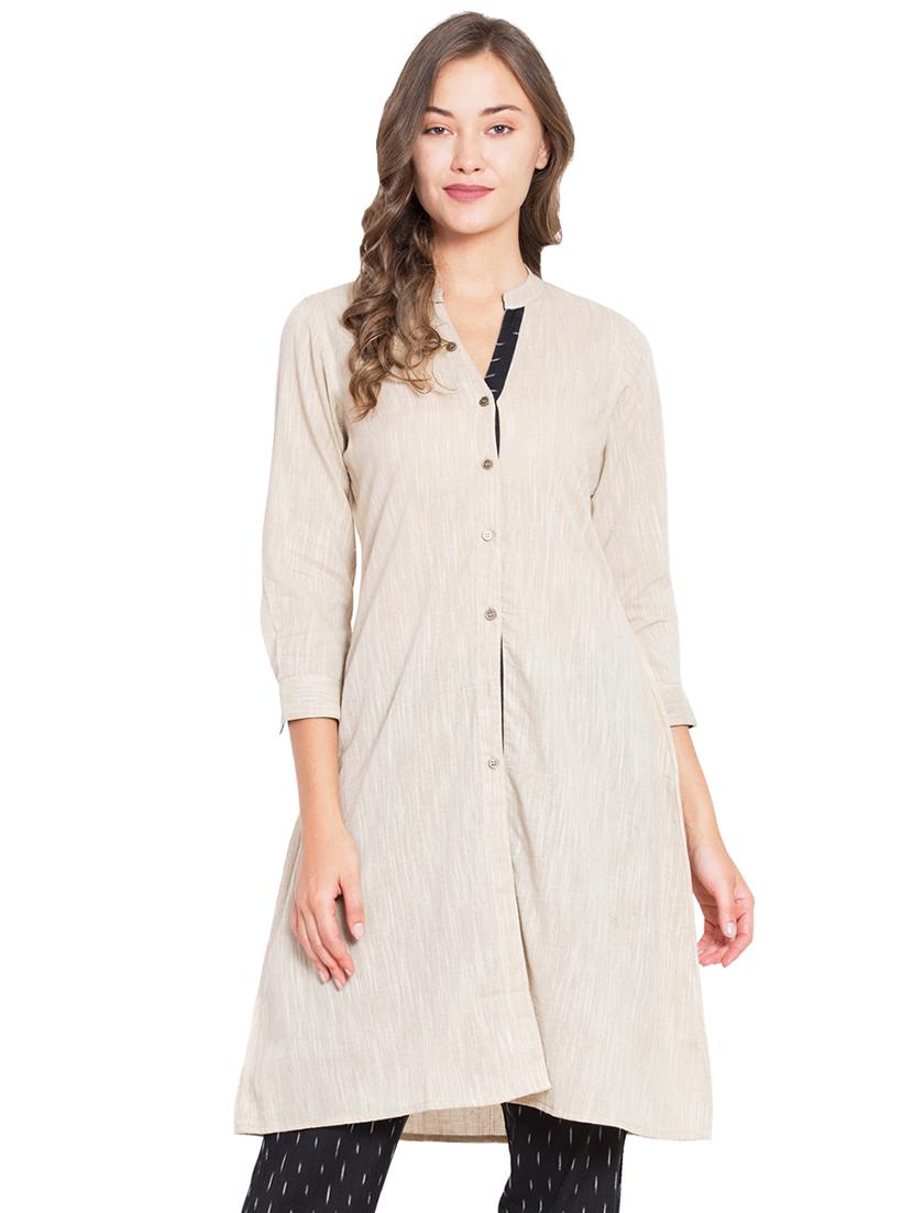 solid a-line kurta with pant set - 16359079 - Zoom Image - 1