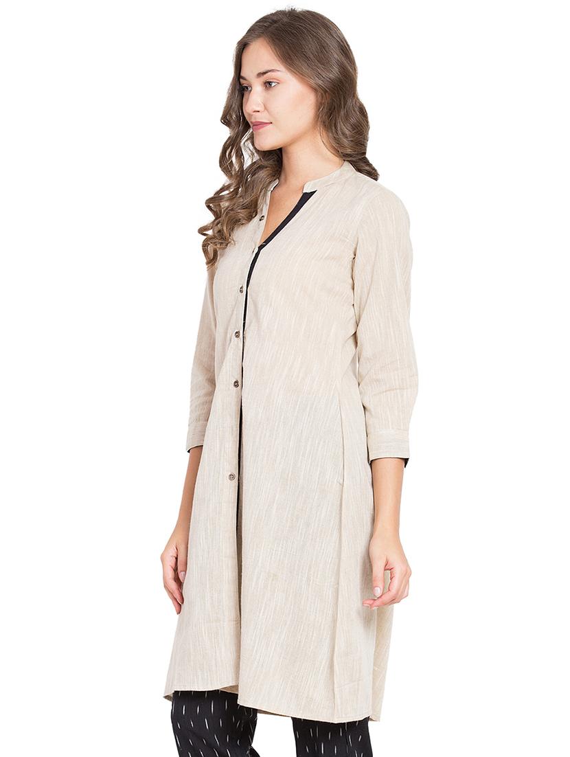 solid a-line kurta with pant set - 16359079 - Zoom Image - 2