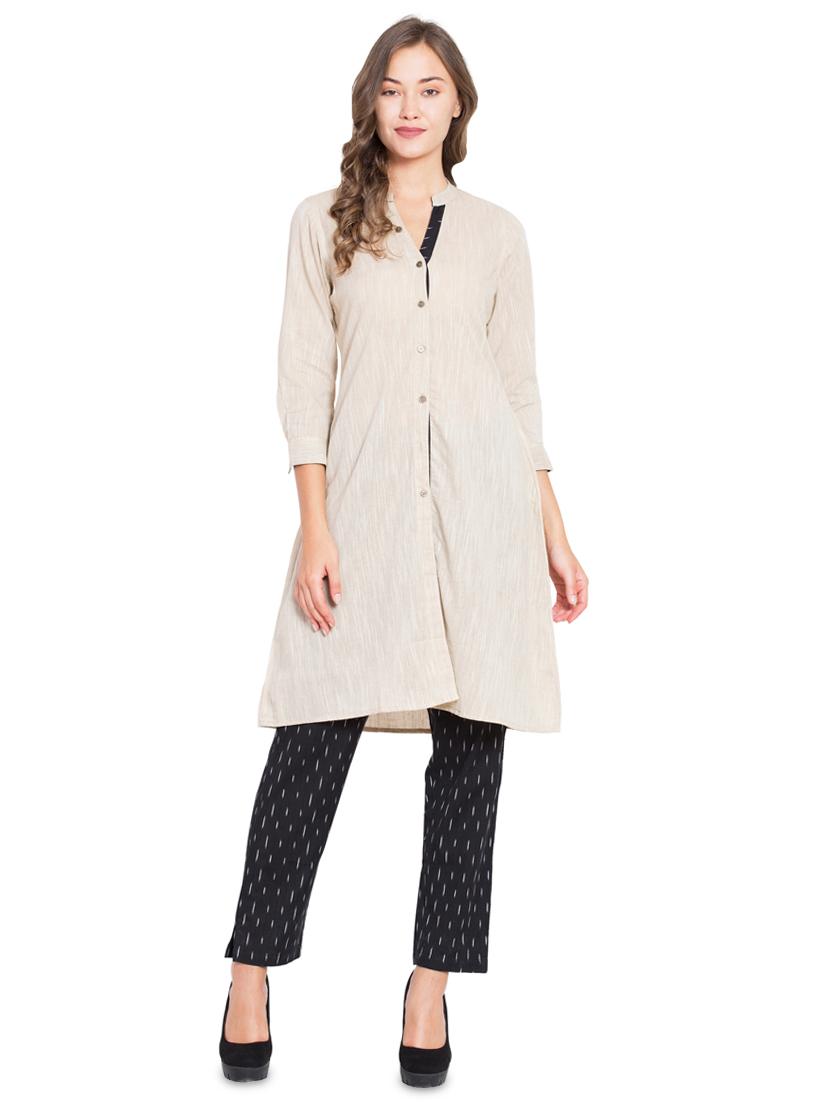 solid a-line kurta with pant set - 16359079 - Zoom Image - 4