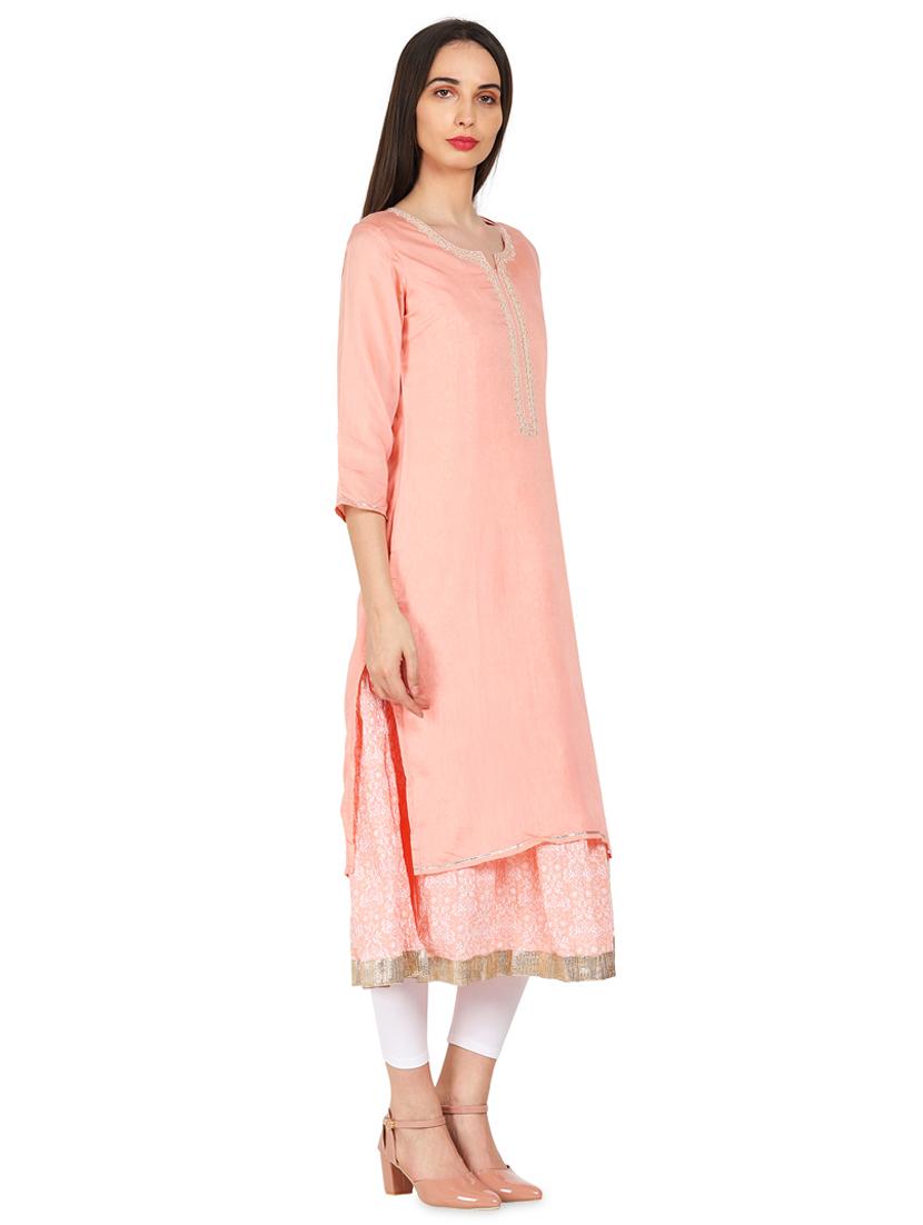 embroidered solid layered kurta - 16359080 - Zoom Image - 2