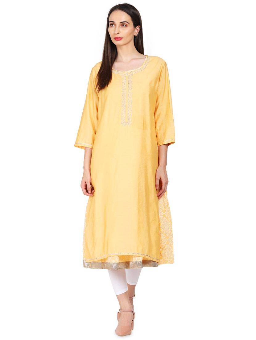 layered solid kurta - 16359081 - Zoom Image - 1