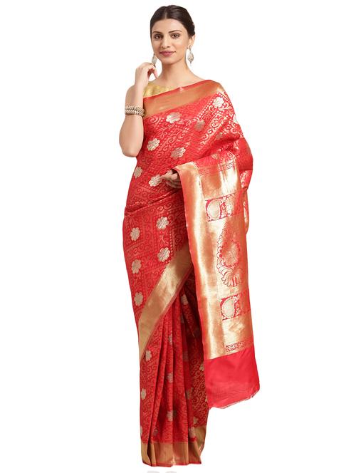 floral zari motif banarasi saree with blouse - 16360495 - Standard Image - 1