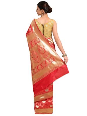 floral zari motif banarasi saree with blouse - 16360495 - Standard Image - 2