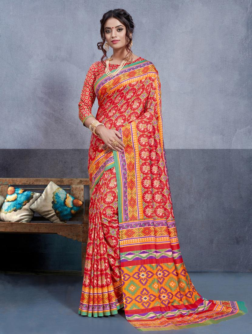 geometrical printed patola saree with blouse - 16360517 - Zoom Image - 1