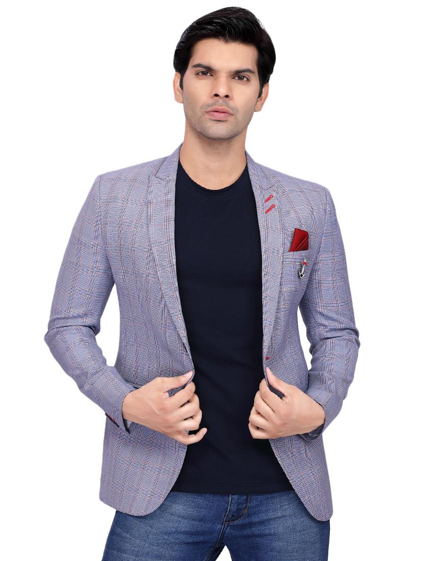 blue checkered single breasted casual blazer - 16360587 - Zoom Image - 1