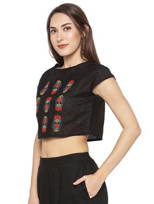 black cotton embroidered blouse - 16360851 - Standard Image - 2