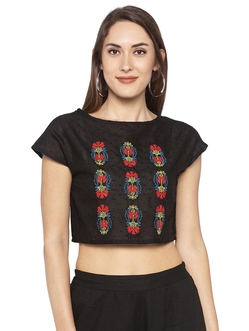 black cotton embroidered blouse - 16360851 - Zoom Image - 1