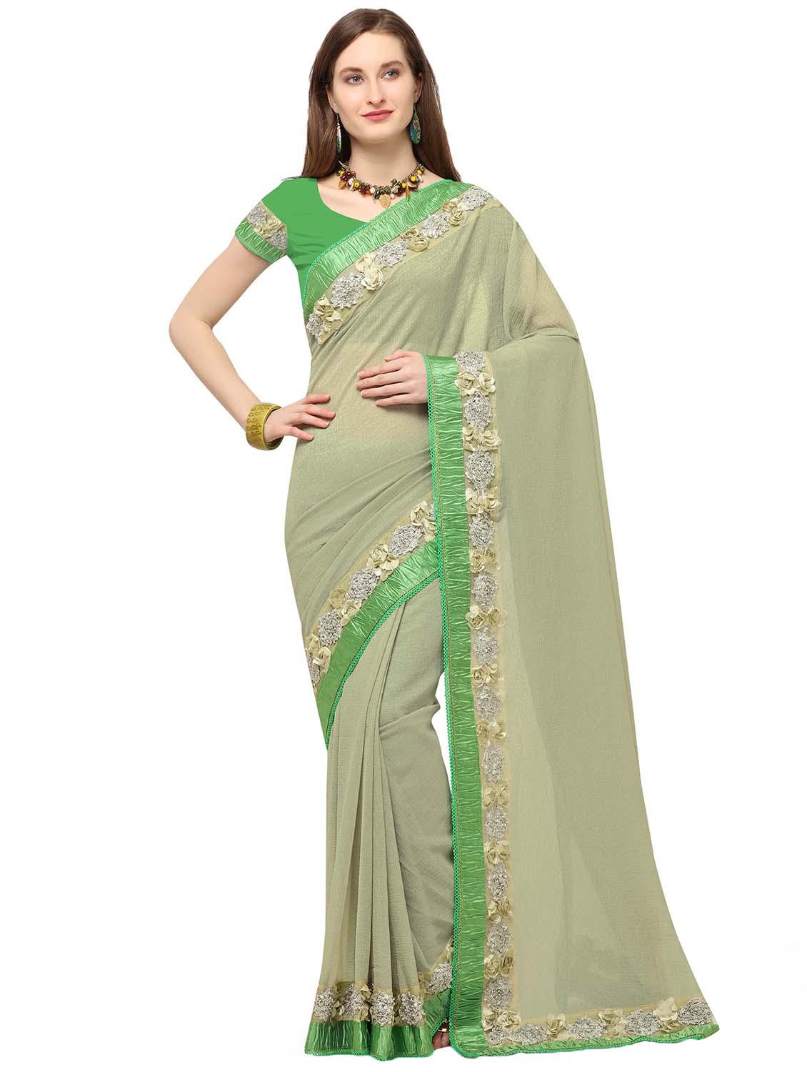 floral ribbon border saree with blouse - 16361267 - Zoom Image - 1