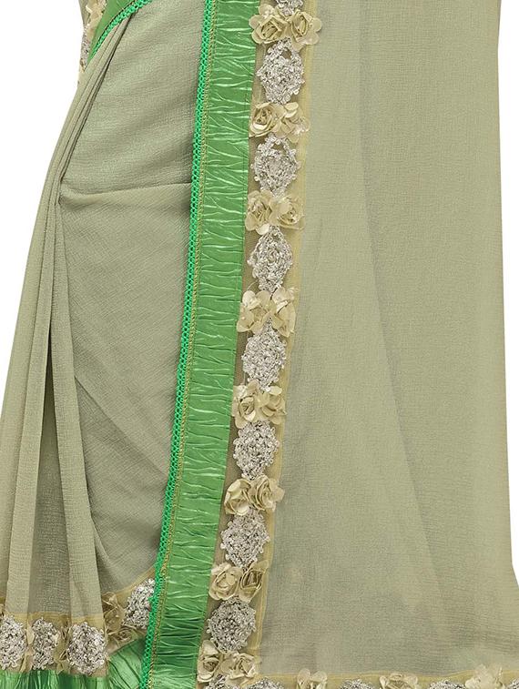 floral ribbon border saree with blouse - 16361267 - Zoom Image - 4