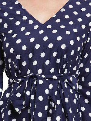 tie knot front polka dots a-line dress - 16361680 - Standard Image - 4