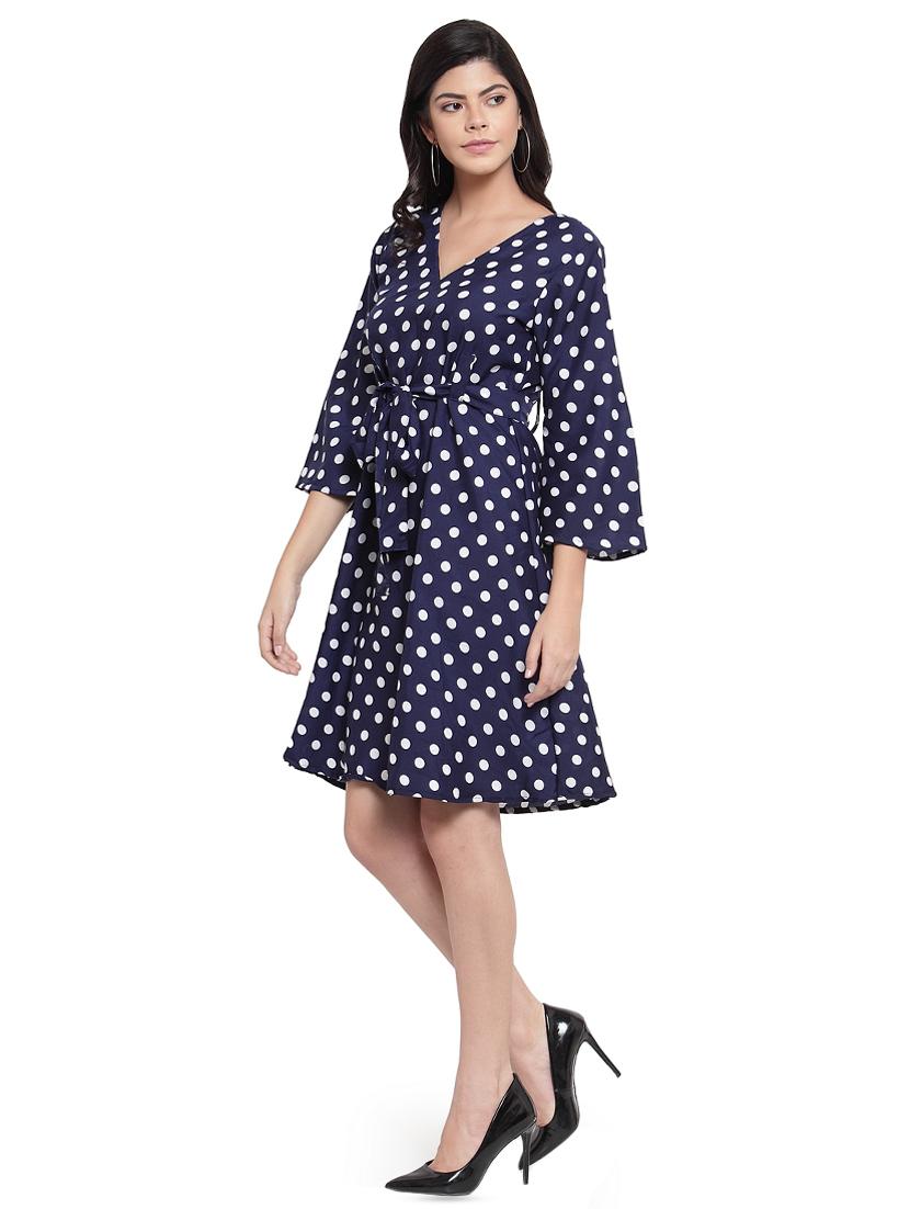 tie knot front polka dots a-line dress - 16361680 - Zoom Image - 2