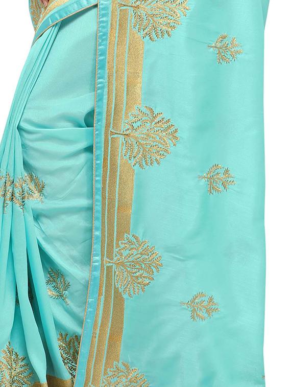 lace border embroidered saree with blouse - 16361746 - Zoom Image - 4