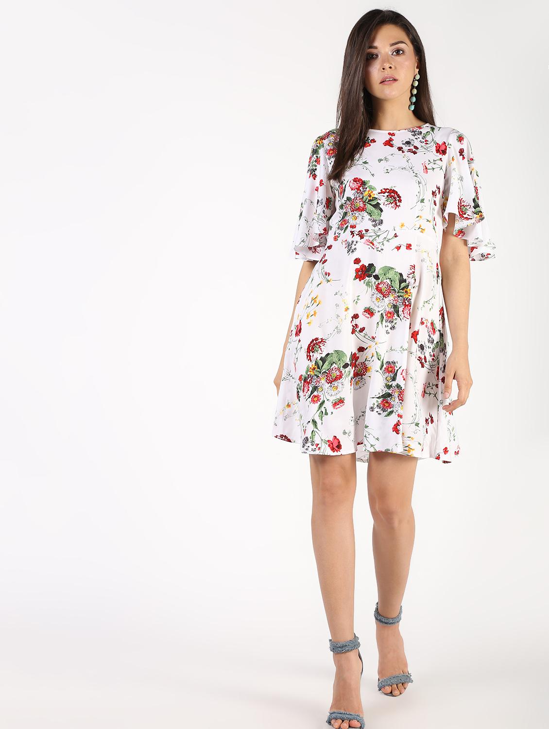 flutter sleeved floral a-line dress - 16363341 - Zoom Image - 1