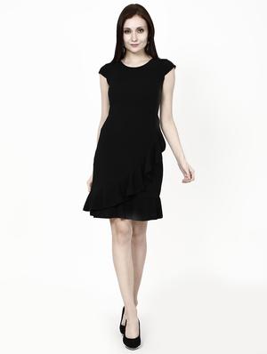 round neck ruffled a-line dres - 16364306 - Standard Image - 4