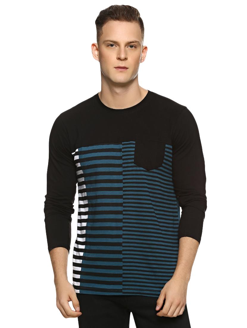 black striped cut & sew pocket t-shirt - 16364798 - Zoom Image - 1