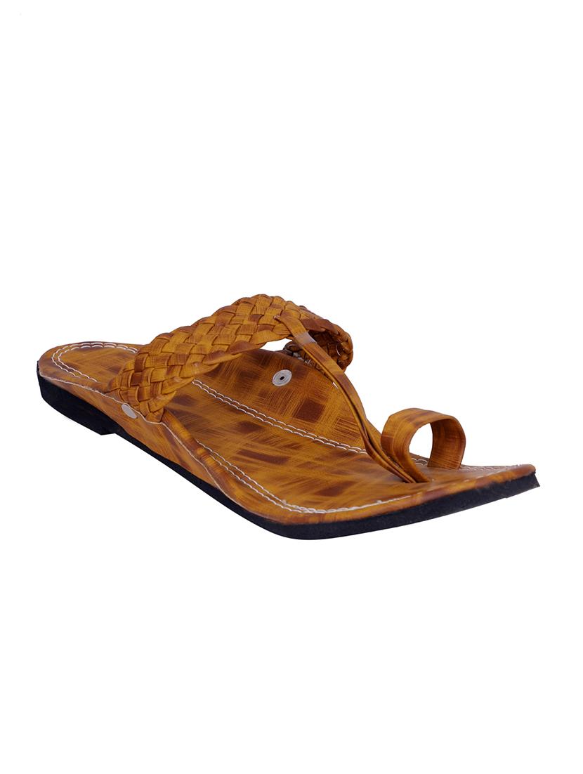 tan leatherette slip on slippers - 16365415 - Zoom Image - 1
