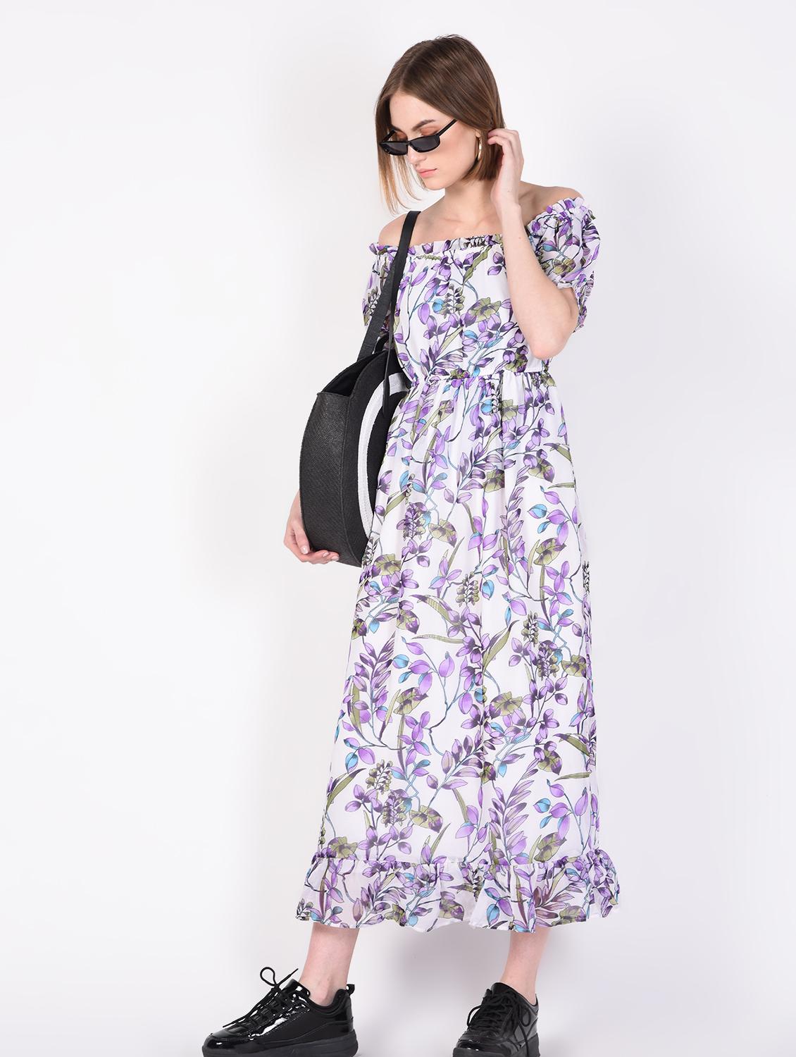 off shoulder gathered floral maxi dress - 16366780 - Zoom Image - 1