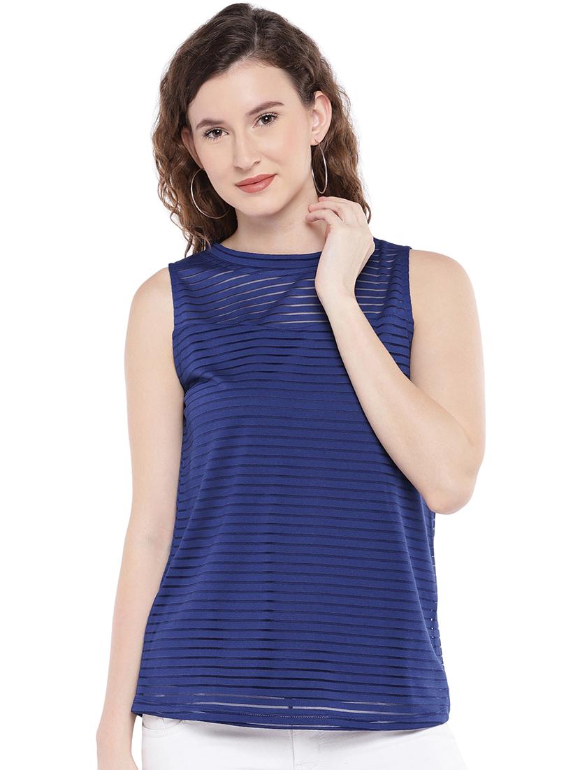 sheer detail round neck top - 16368291 - Zoom Image - 1