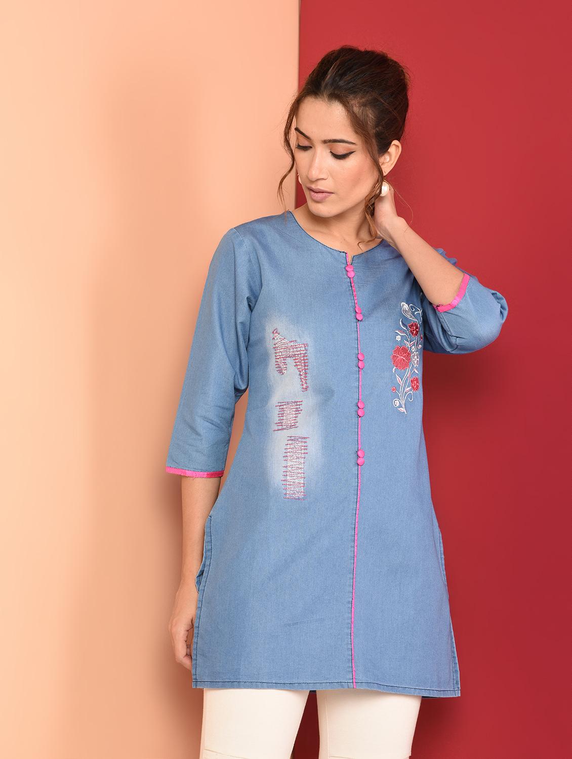 embroidered straight kurti - 16368600 - Zoom Image - 1