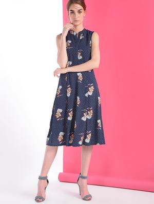 mandarin neck floral flared dress - 16368763 - Standard Image - 2
