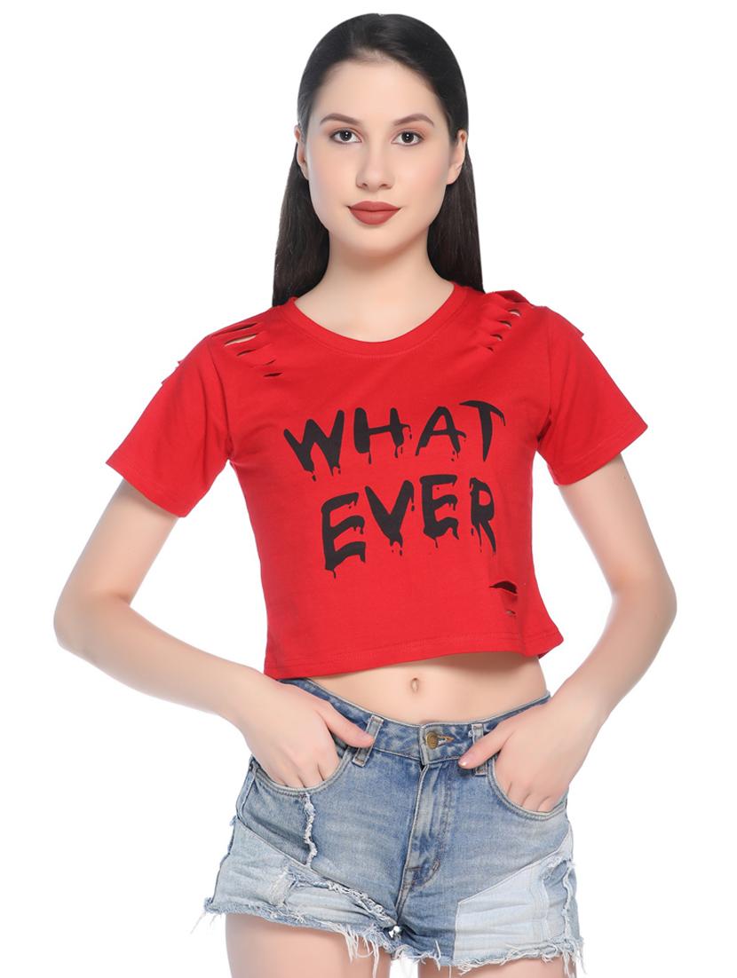 ladder ripped quirky text crop tee - 16368782 - Zoom Image - 1