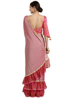 bandhani ruffle bordered saree with blouse - 16370031 - Standard Image - 2